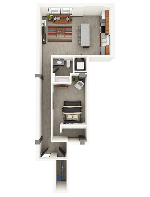 Floor plan for 1 bed, 1 bath, 847 sqft